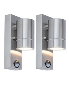 Set of 2 Rado - Stainless Steel IP44 Outdoor Motion Sensor Down GU10 Wall Lights