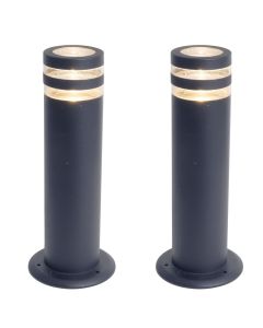 Set of 2 Focus - Dark Grey Clear IP44 Outdoor Post Lights