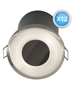 Set of 12 Fire Rated Bathroom Downlights - Brushed Steel IP65 Recessed Downlight