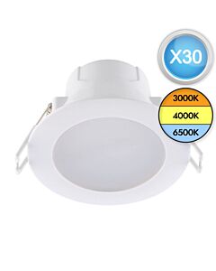 Set of 30 CCT LED Bathroom Downlights - White IP44 Recessed Downlights