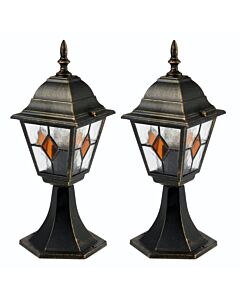 Set of 2 Morecambe - Black with Brushed Gold IP44 Post Lights