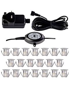 Set of 20 - 30mm IP67 Warm White LED Decking Kit with Photocell