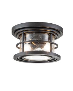 Feiss Lighting - Lighthouse - FE-LIGHTHOUSE-F-BLK - Black Clear Seeded Glass 2 Light IP44 Outdoor Ceiling Flush Light