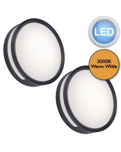 Set of 2 Rola - LED Dark Grey Opal IP54 Outdoor Bulkhead Lights