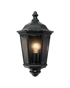 Sienna - Black with Clear Glass IP44 Outdoor Half Lantern Wall Light with PIR Motion Sensor