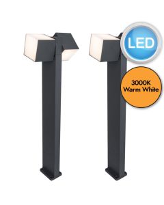 Set of 2 Cuba - LED Dark Grey Opal 2 Light IP54 Outdoor Post Lights