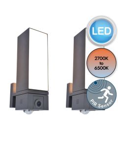 Set of 2 Cuba - LED Dark Grey Opal IP44 Outdoor Sensor Wall Lights