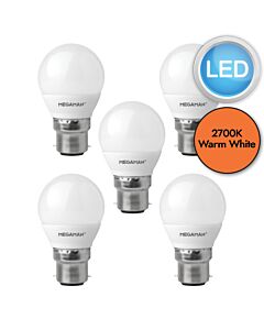 5 x 5.5W LED B22 Golf Ball Dimmable Light Bulbs - Warm White