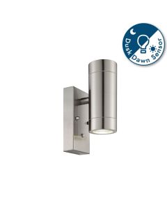 Saxby Lighting - Palin - 90130 - Stainless Steel Clear Glass 2 Light IP44 Dusk Til Dawn Outdoor Sensor Wall Light