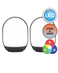 Set of 2 Cardi - LED Black Opal IP54 Solar Outdoor Portable Lamps