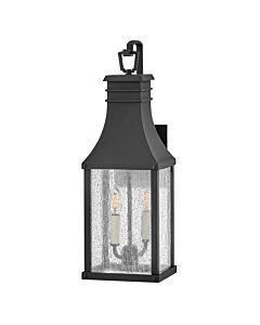 Hinkley Lighting - Beacon Hill - HK-BEACON-HILL-M-MB - Black Clear Seeded Glass 2 Light IP44 Outdoor Half Lantern Wall Light