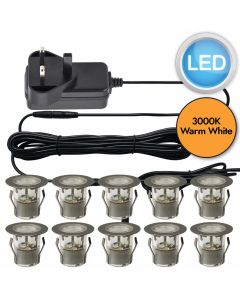 Set of 10 - 30mm Stainless Steel IP67 Warm White LED Plinth Decking Kit