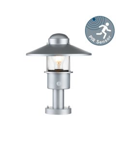 Elstead Lighting - Klampenborg - KLAMPENBORG-PED-PIR-SIL - Silver Clear Glass IP44 Outdoor Post Light