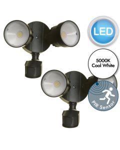 Set of 2 Shrimp - LED Black Clear 2 Light IP54 Outdoor Sensor Floodlights