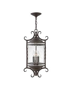 Hinkley Lighting - Casa - HK-CASA8 - Black Clear Seeded Glass 3 Light IP44 Outdoor Ceiling Pendant Light