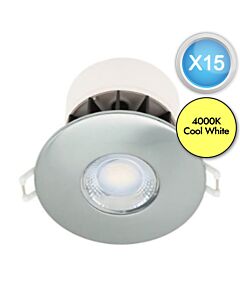 Set of 15 Fire Rated LED Bathroom Downlights - Brushed Steel IP65 Recessed Downlights