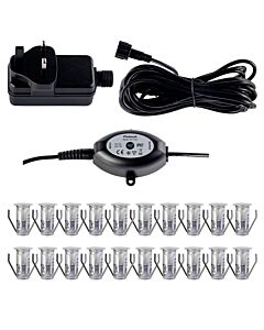 Set of 20 - 15mm IP67 Warm White LED Decking Kit with Photocell