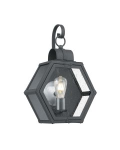 Quintiesse - Heath - QN-HEATH-M-MB - Black Clear Seeded Glass IP44 Outdoor Wall Light