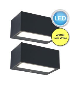 Set of 2 Gemini - 10.5W 4000K LED Dark Grey Clear Glass IP54 Outdoor Wall Washer Lights