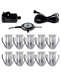 Set of 10 - 15mm IP67 Warm White LED Decking Kit with Photocell