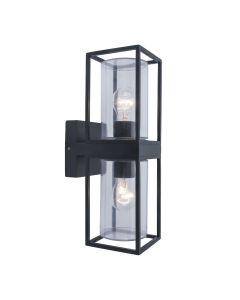 Lutec - Flair - 5288804012 - Black Clear Glass 2 Light IP44 Outdoor Wall Light