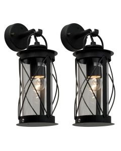 Set of 2 Neptune - Black Outdoor Wall Lantern Lights