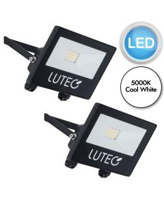 Set of 2 Tec10 - LED Black Clear Glass IP54 Outdoor Floodlights