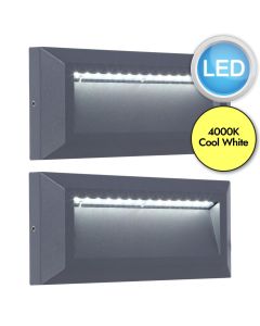 Set of 2 Helena - 10.5W LED Dark Grey Opal IP54 Outdoor Recessed Strip Marker Lights