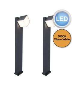 Set of 2 Cuba - LED Dark Grey Opal IP54 Outdoor Post Lights