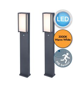 Set of 2 Qubo - 18W LED Dark Grey Opal IP54 Outdoor Post Lights