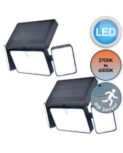 Set of 2 Tuda - LED Black Clear 3 Light IP44 Solar Outdoor Sensor Floodlights