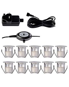 Set of 10 - 30mm IP67 Warm White LED Decking Kit with Photocell