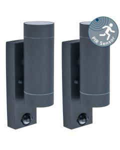 Set of 2 Rado - Black Clear Glass 2 Light IP44 Outdoor Sensor Wall Lights