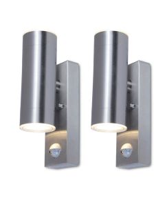 Set of 2 Rado - Stainless Steel IP44 Outdoor Motion Sensor Up Down GU10 Wall Lights