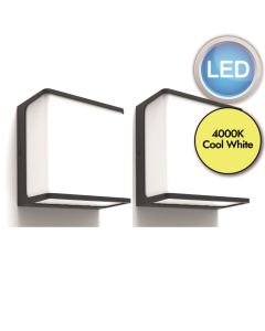 Set of 2 Doblo - 19.1W LED Charcoal Opal IP54 Outdoor Wall Lights