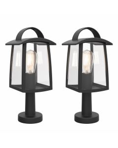 Set of 2 Kelsey - Black Clear Glass IP44 Outdoor Post Lights