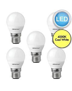 5 x 5.5W LED B22 Golf Ball Dimmable Light Bulbs - Cool White