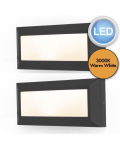 Set of 2 Helena - 11W LED Black Opal IP54 Outdoor Recessed Marker Lights