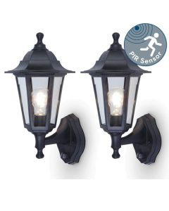 Set of 2 Coastal PIR - Black Clear Glass IP44 Outdoor Sensor Wall Lights