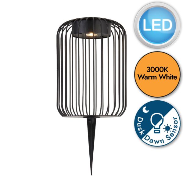 Endon Lighting - Dusk - 106476 - LED Black Clear Glass IP44 Solar Outdoor Spike Light