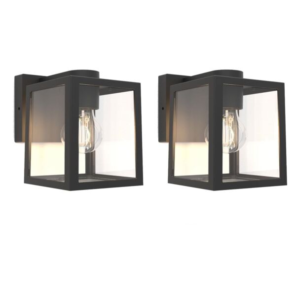 Set of 2 Shiva - Black Clear Glass IP44 Outdoor Wall Lights