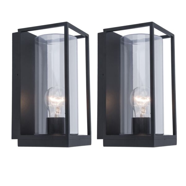 Set of 2 Flair - Black Clear Glass IP44 Outdoor Wall Washer Lights