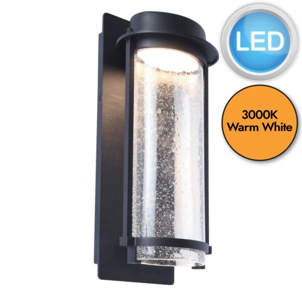 Lutec - Aquarius - 5185901012 - LED Black Clear Seeded Glass IP44 Outdoor Wall Light