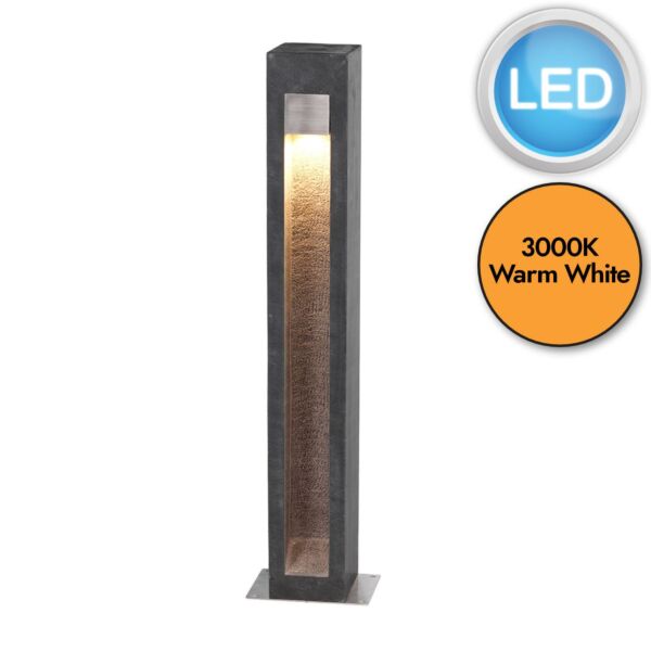 Elstead Lighting - Parkstone - PARKSTONE-BOL-A - LED Basalt Stone Stainless Steel IP55 Outdoor Post Light