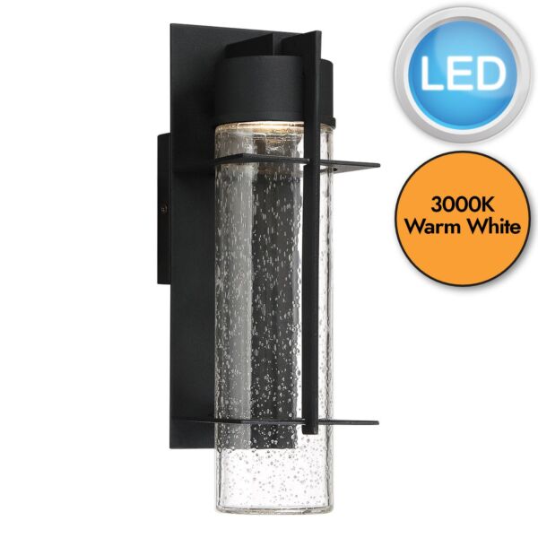 Quintiesse - Eames - QN-EAMES-LED-M-EK - LED Black Clear Seeded Glass IP44 Outdoor Wall Light