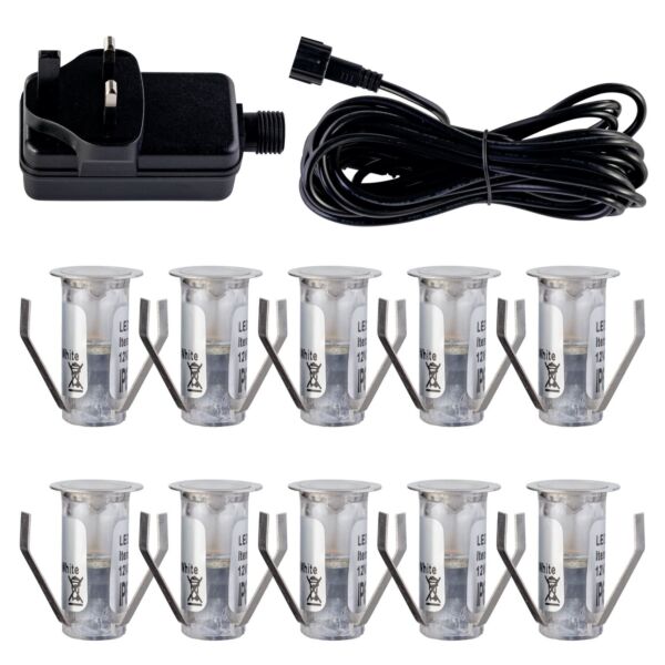 Set of 10 - 15mm Stainless Steel IP67 Cool White LED Decking Kit