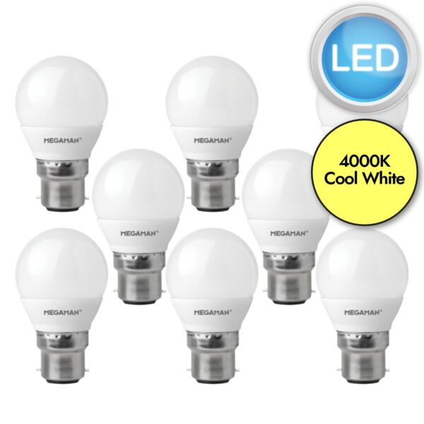 10 x 5.5W LED B22 Golf Ball Dimmable Light Bulbs - Cool White