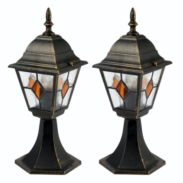 Set of 2 Morecambe - Black with Brushed Gold IP44 Post Lights