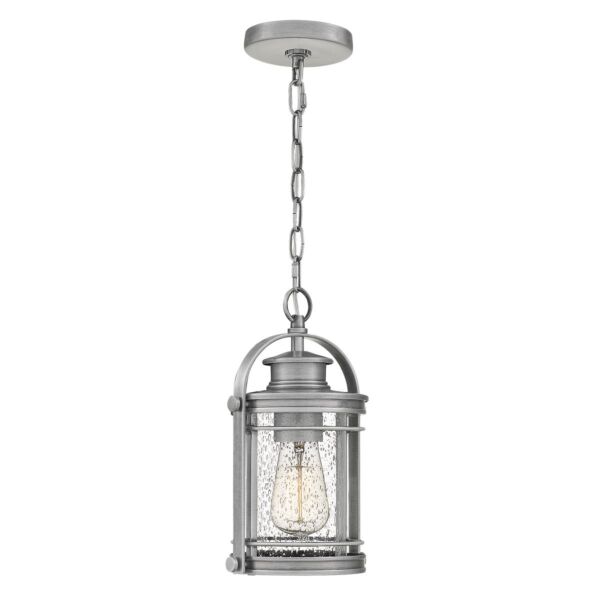 Quintiesse - Booker - QN-BOOKER8-S-IA - Industrial Aluminium Clear Seeded Glass IP44 Outdoor Ceiling Pendant Light