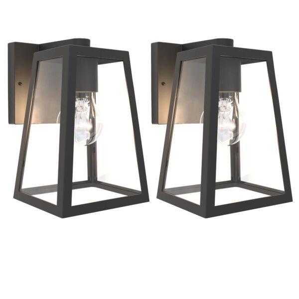 Set of 2 Fia - Black Clear Glass IP44 Outdoor Wall Lights